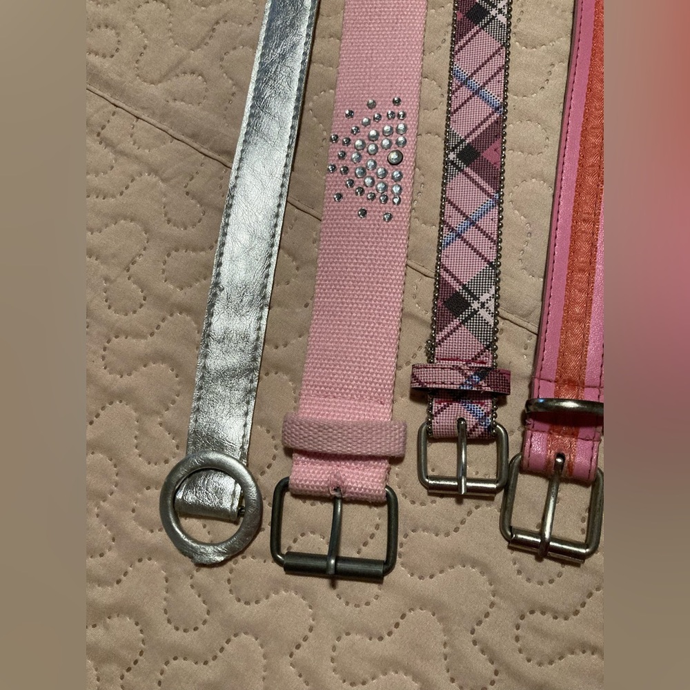 Four 4 Girls Belts Silver Pink Pink Plaid Pink And Orange Pink Stain Gone